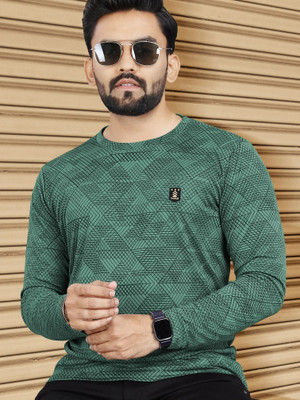 VeBNoR Abstract Men Round Neck Light Green T-Shirt