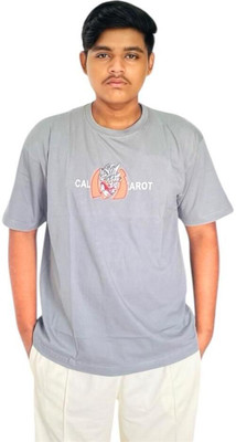 kiv Printed Men Round Neck Grey T-Shirt