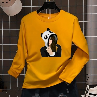 hesha Printed Women Round Neck Yellow T-Shirt