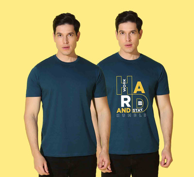 WOOSTRO Printed Men Round Neck Blue T-Shirt