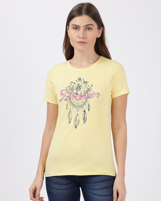 JOCKEY Printed Women Round Neck Yellow T-Shirt