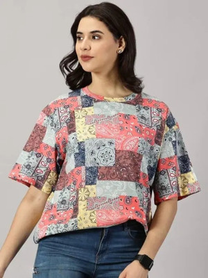 paniharee Printed Women Round Neck Multicolor T-Shirt