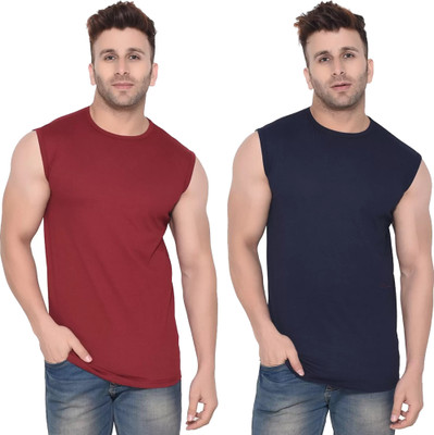 Moordale Fab Solid Men Round Neck Maroon, Dark Blue T-Shirt