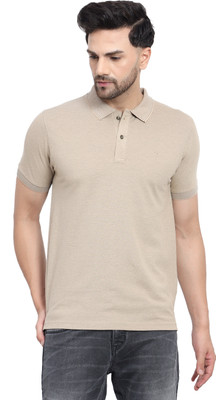 cvc Self Design Men Polo Neck Brown T-Shirt