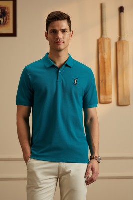 PETER ENGLAND Solid Men Polo Neck Blue T-Shirt