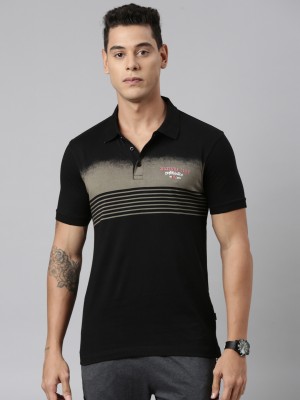 Dixcy Scott Maximus Striped Men Polo Neck Black T-Shirt