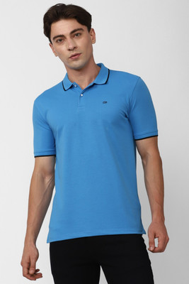 PETER ENGLAND Self Design Men Polo Neck Blue T-Shirt