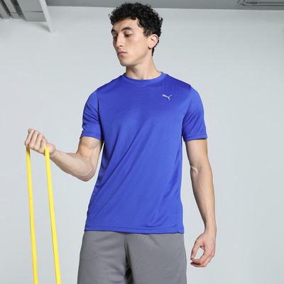 PUMA Solid Men Round Neck Blue T-Shirt