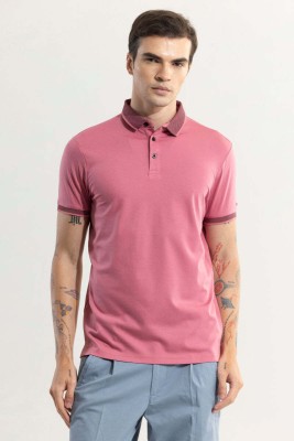 Snitch Solid Men Polo Neck Pink T-Shirt