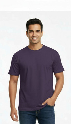 Estixx Solid Men Round Neck Navy Blue T-Shirt