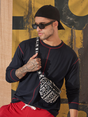 MANIAC Printed Men Round Neck Black T-Shirt
