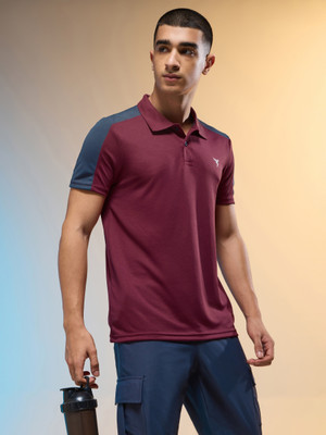TECHNOSPORT Colorblock Men Polo Neck Red T-Shirt