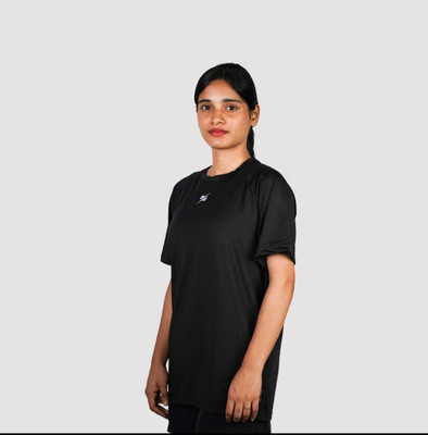 athgola. Solid Women Round Neck Black T-Shirt