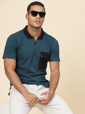 RIGO Solid Men Polo Neck Blue, Black T-Shirt