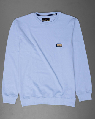 french crown Solid Men Round Neck Blue T-Shirt