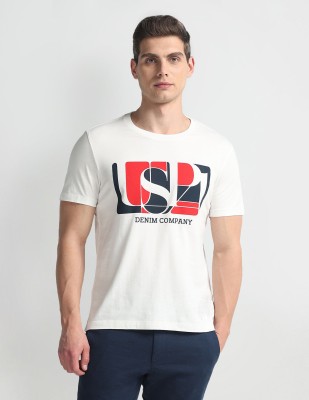 U.S. Polo Assn. Denim Co. Typography Men Round Neck White T-Shirt