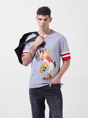 The Indian Garage Co. Printed Men V Neck Grey T-Shirt