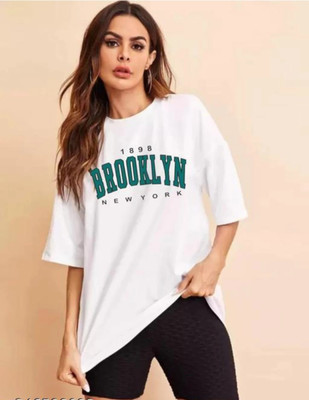 etsun Printed Women Round Neck White T-Shirt