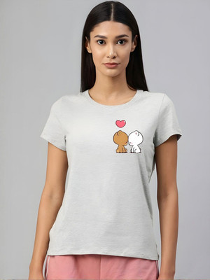 SZN Graphic Print Women Round Neck Grey T-Shirt