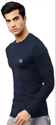 Sportinger Solid Men Round Neck Blue T-Shirt