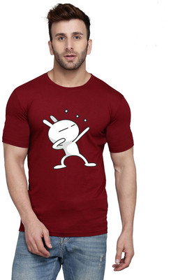 SLOWLORIS Printed Men Round Neck Maroon T-Shirt