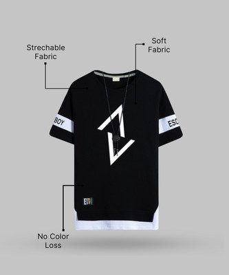 NB NICKY BOY Printed Men Round Neck Black T-Shirt