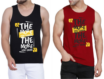 WOOSTRO Printed Men Scoop Neck Black, Maroon T-Shirt