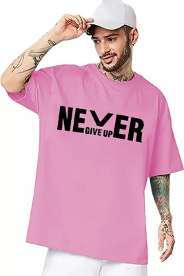 etsun Typography Men Round Neck Pink T-Shirt
