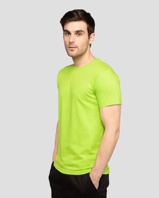 TRULYFEB Solid Men Round Neck Light Green T-Shirt