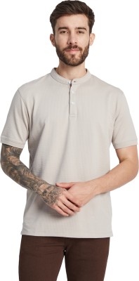 Octave Solid Men Mandarin Collar Brown T-Shirt