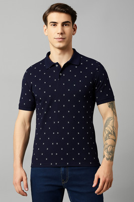 BLENDIX Printed Men Polo Neck Dark Blue, White T-Shirt