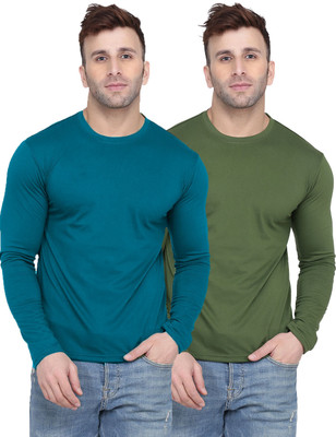 Kroptee Solid Men Round Neck Blue, Dark Green T-Shirt