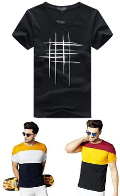ATTITUDE START OF FASHION Printed Men Round Neck Multicolor, Black T-Shirt