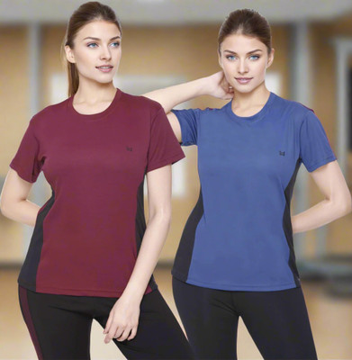 White Moon Solid Women Round Neck Multicolor T-Shirt