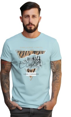 PeppyZone Printed, Typography Men Round Neck Light Blue T-Shirt