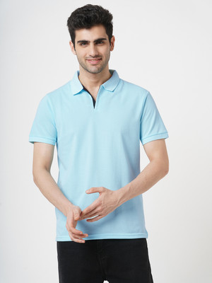 StitchHub Solid Men Polo Neck Light Blue T-Shirt