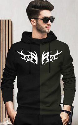 BLIVE Printed Men Hooded Neck Black, Dark Green T-Shirt