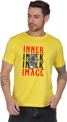AltaModa Printed Men Round Neck Yellow T-Shirt