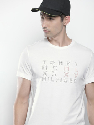 TOMMY HILFIGER Printed Men Round Neck White T-Shirt