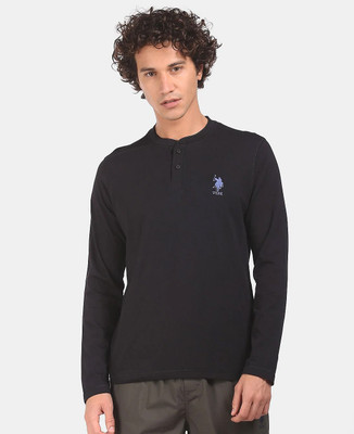 U.S. POLO ASSN. Solid Men Henley Neck Black T-Shirt