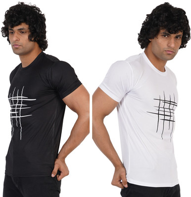 Meetri Solid Men Round Neck Black, White T-Shirt