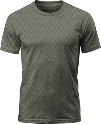 Ananta Self Design Men Round Neck Green T-Shirt