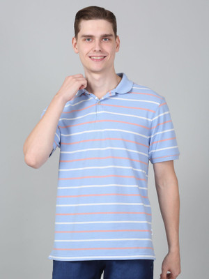 CANTABIL Striped Men Polo Neck Blue T-Shirt