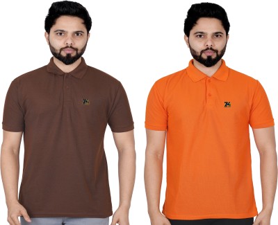 La Milano Solid Men Polo Neck Orange, Brown T-Shirt