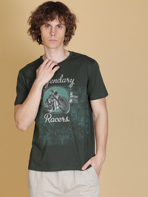 V-MART Printed Men Round Neck Green T-Shirt