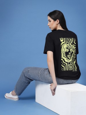 RIGO Printed, Typography Women Round Neck Black T-Shirt
