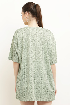 CANIDAE Printed Women Round Neck Light Green T-Shirt