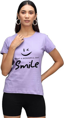HouseOfCommon Typography Women Round Neck Purple T-Shirt