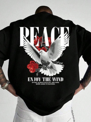 Senotex Printed Men Round Neck Black T-Shirt