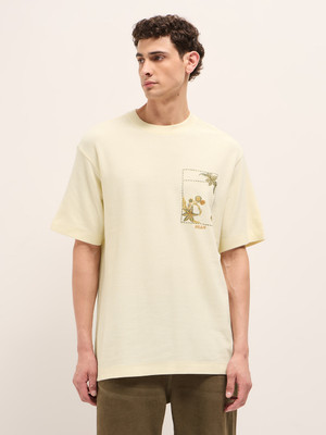 THE BEAR HOUSE Solid Men Crew Neck Beige T-Shirt
